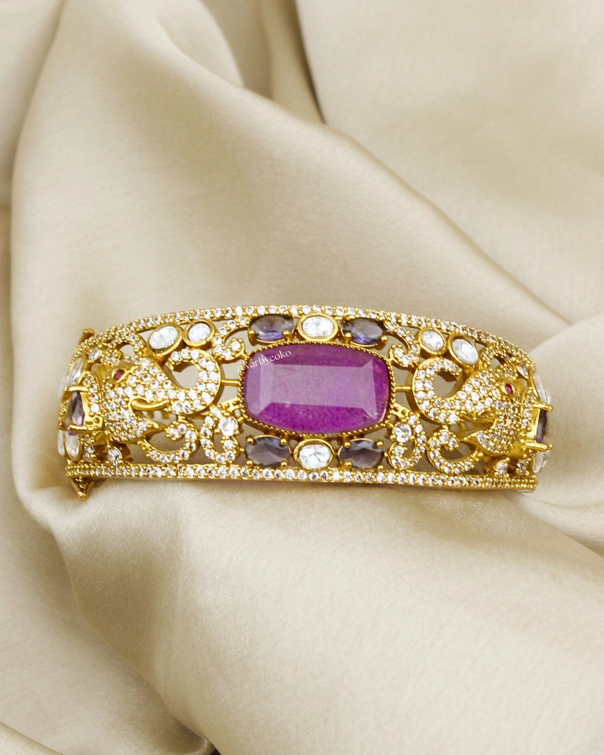 COKO's Moissanite Polki Kundan openable Bangle - Gajraj