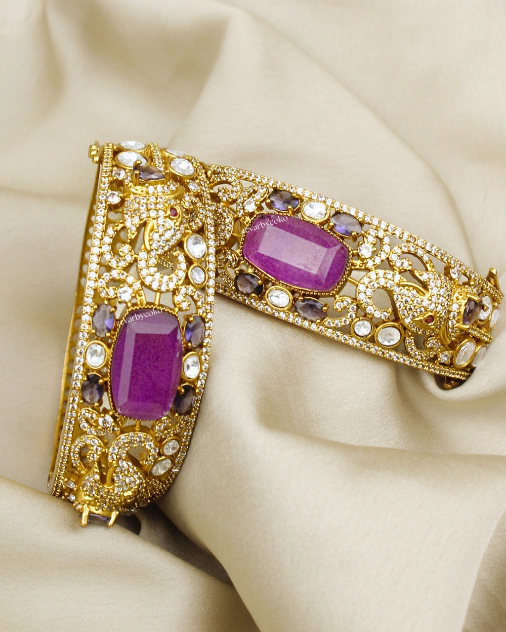 COKO's Moissanite Polki Kundan openable Bangle - Gajraj