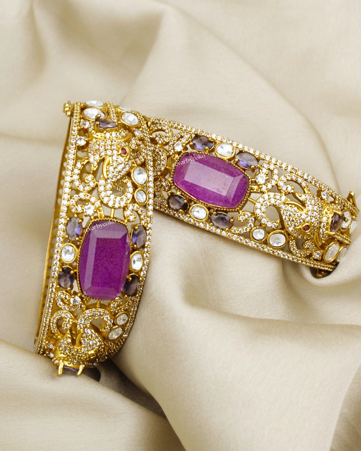 COKO's Moissanite Polki Kundan openable Bangle - Gajraj