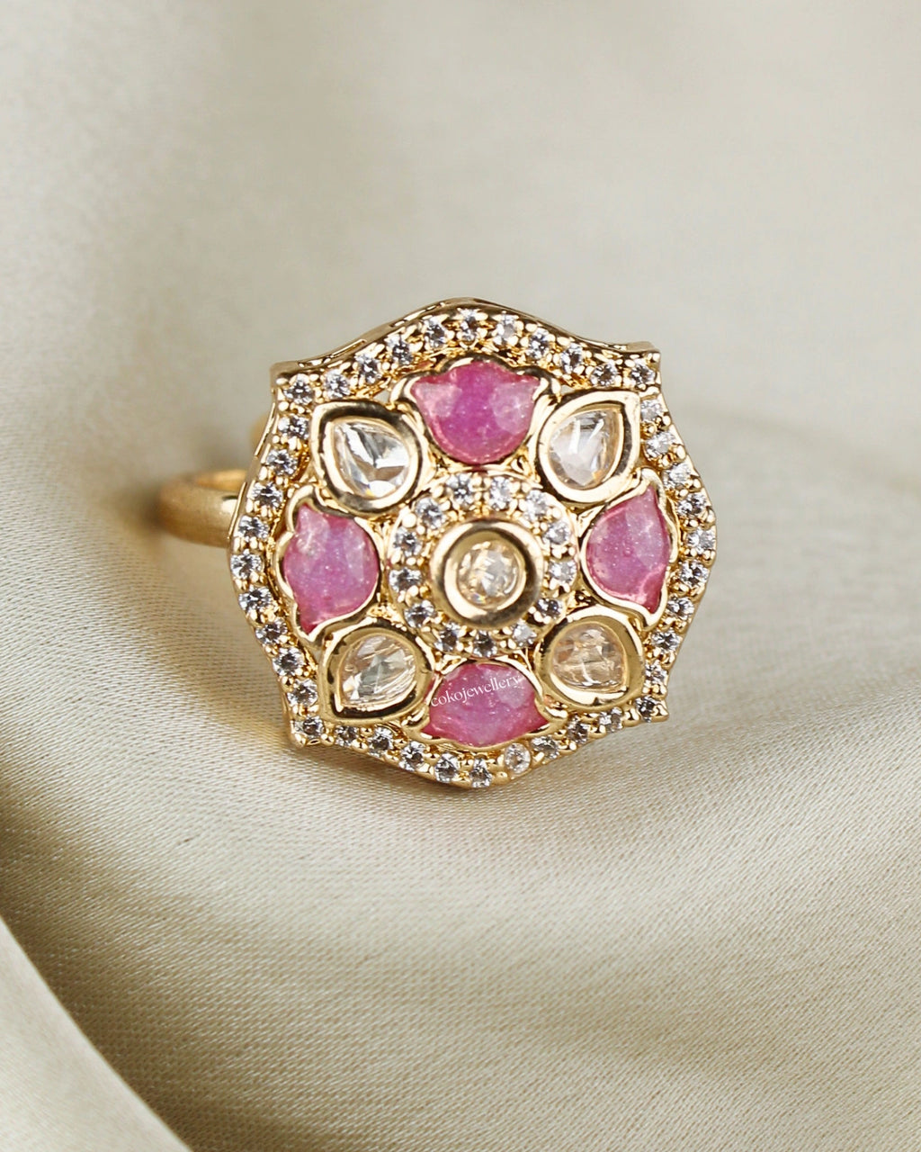 COKO's Kundan Polki Adjustable Ring- Riya