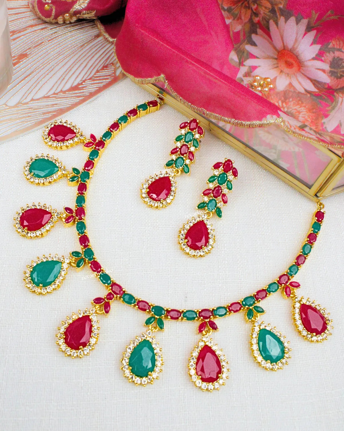 COKO's American Diamond Zircon Necklace set - Vedika