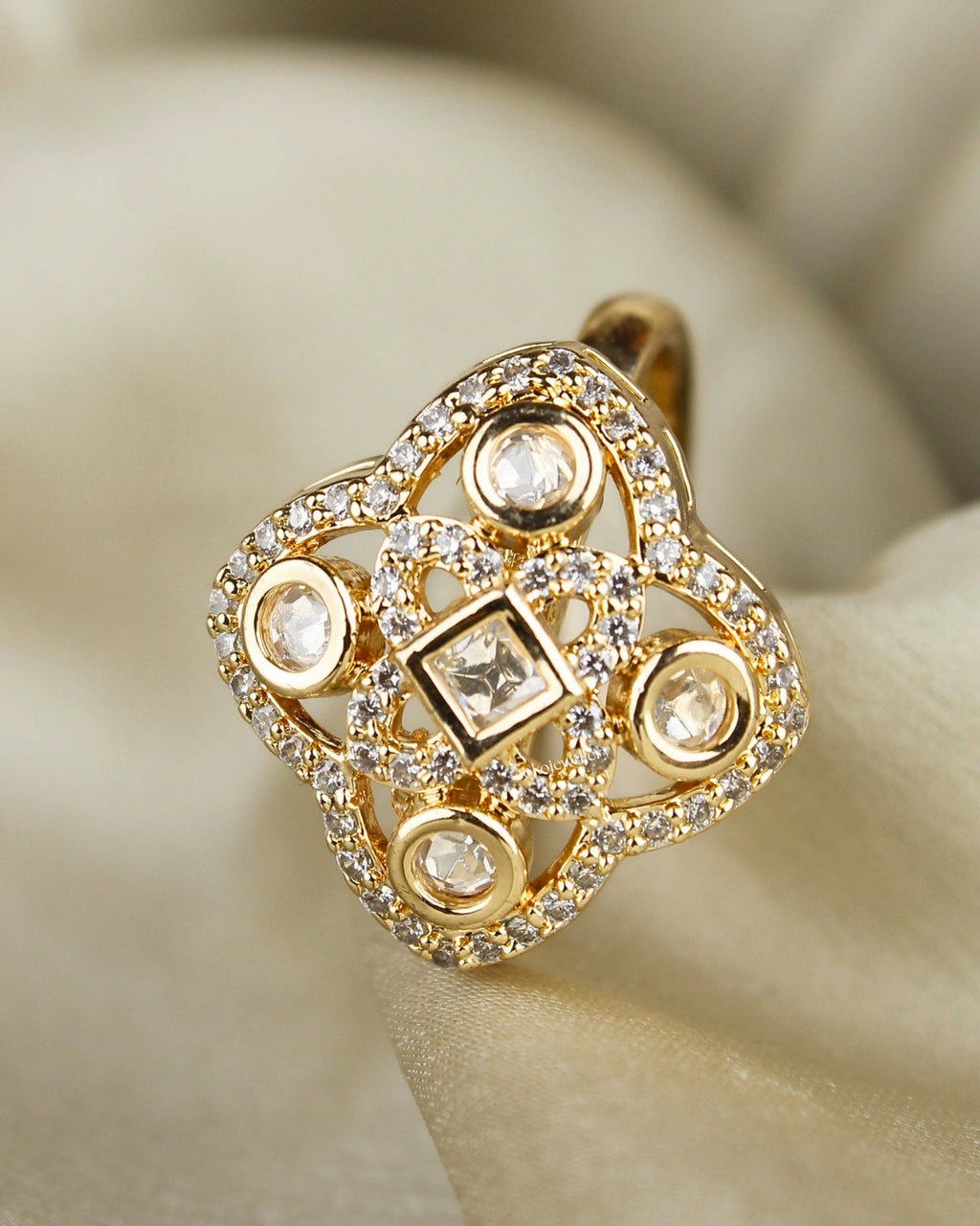 COKO's Kundan Polki Adjustable Ring- Ratan