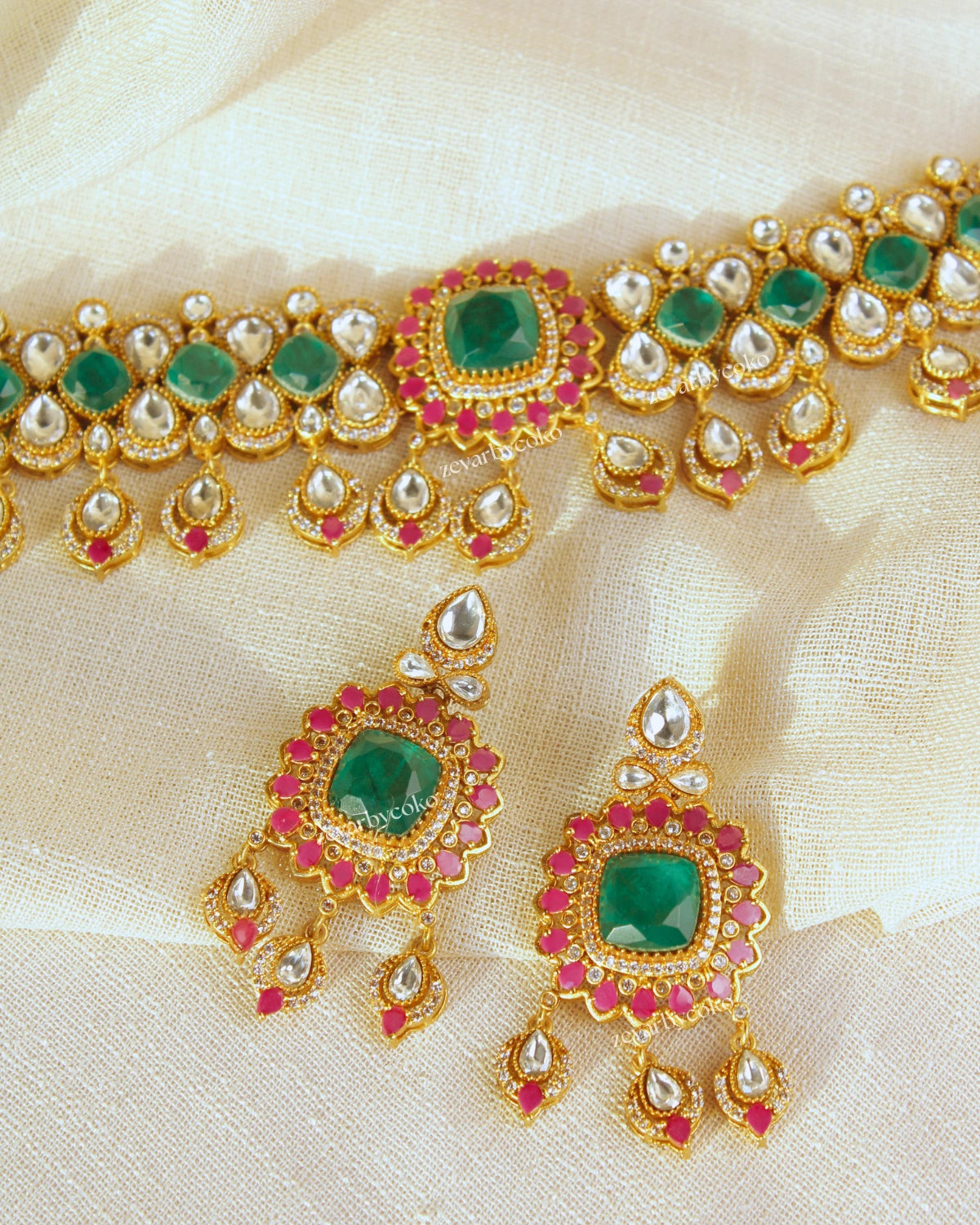 Coko's Doublet Polki Moissanite Necklace Set -Mehboob