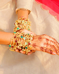 Kashmiri Ghungroo Bangles with semi precious multicolour stones Set of 2