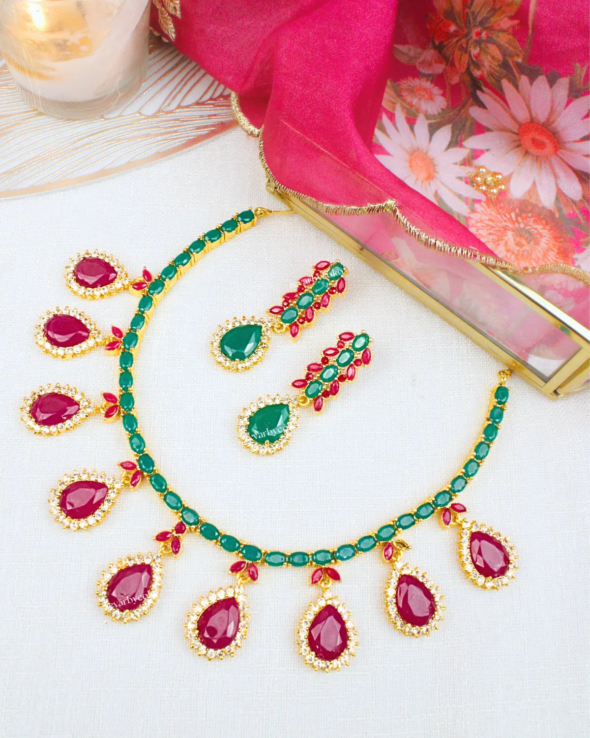 COKO's American Diamond Zircon Necklace set - Vedika