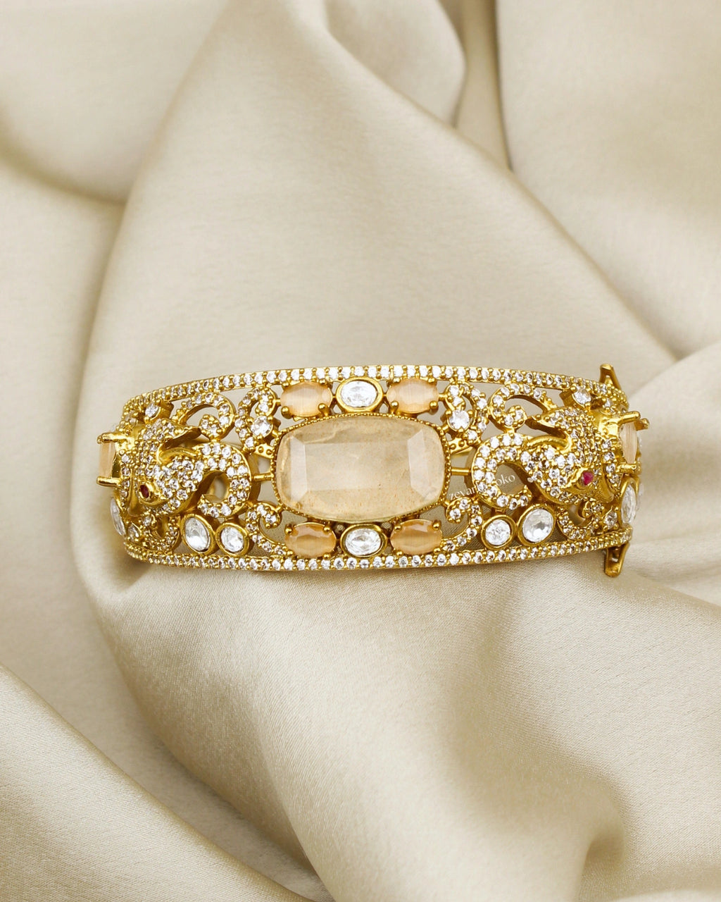 COKO's Moissanite Polki Kundan openable Bangle - Gajraj