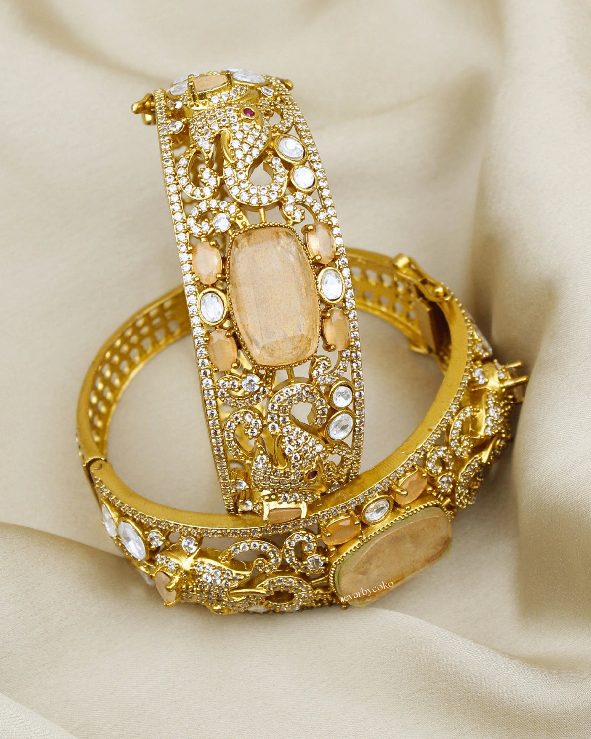 COKO's Moissanite Polki Kundan openable Bangle - Gajraj