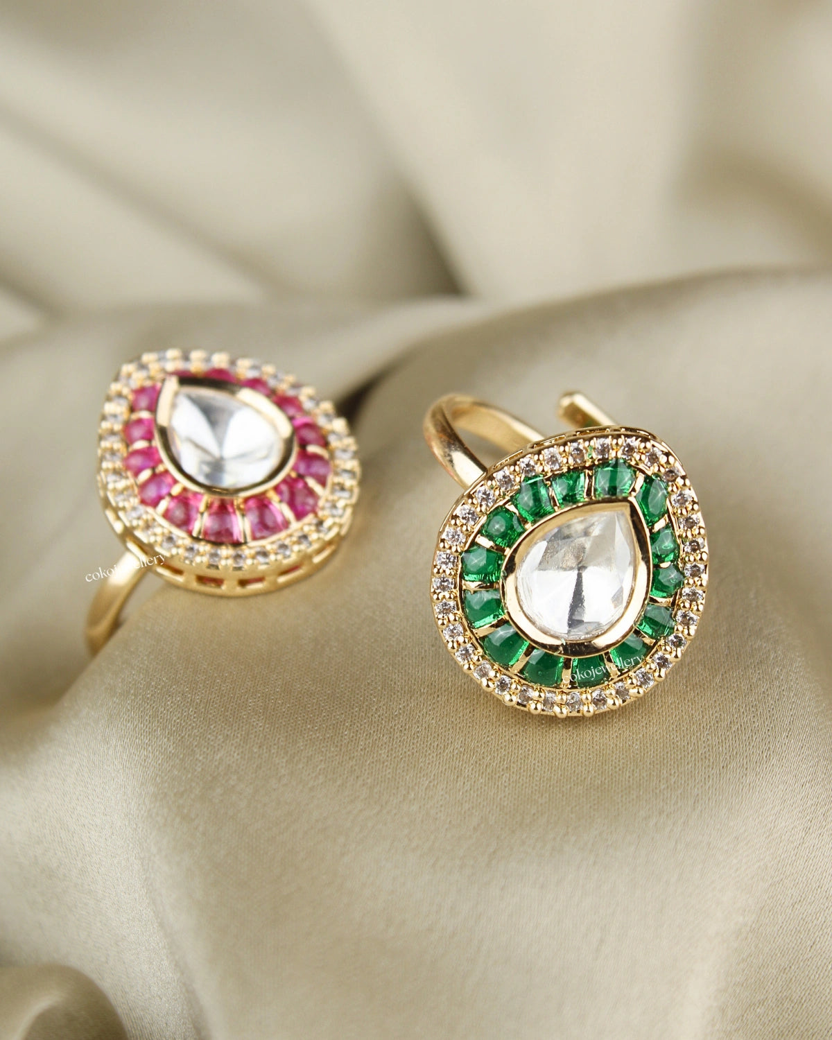 COKO's Kundan Polki Epoxy Adjustable Ring- Rini