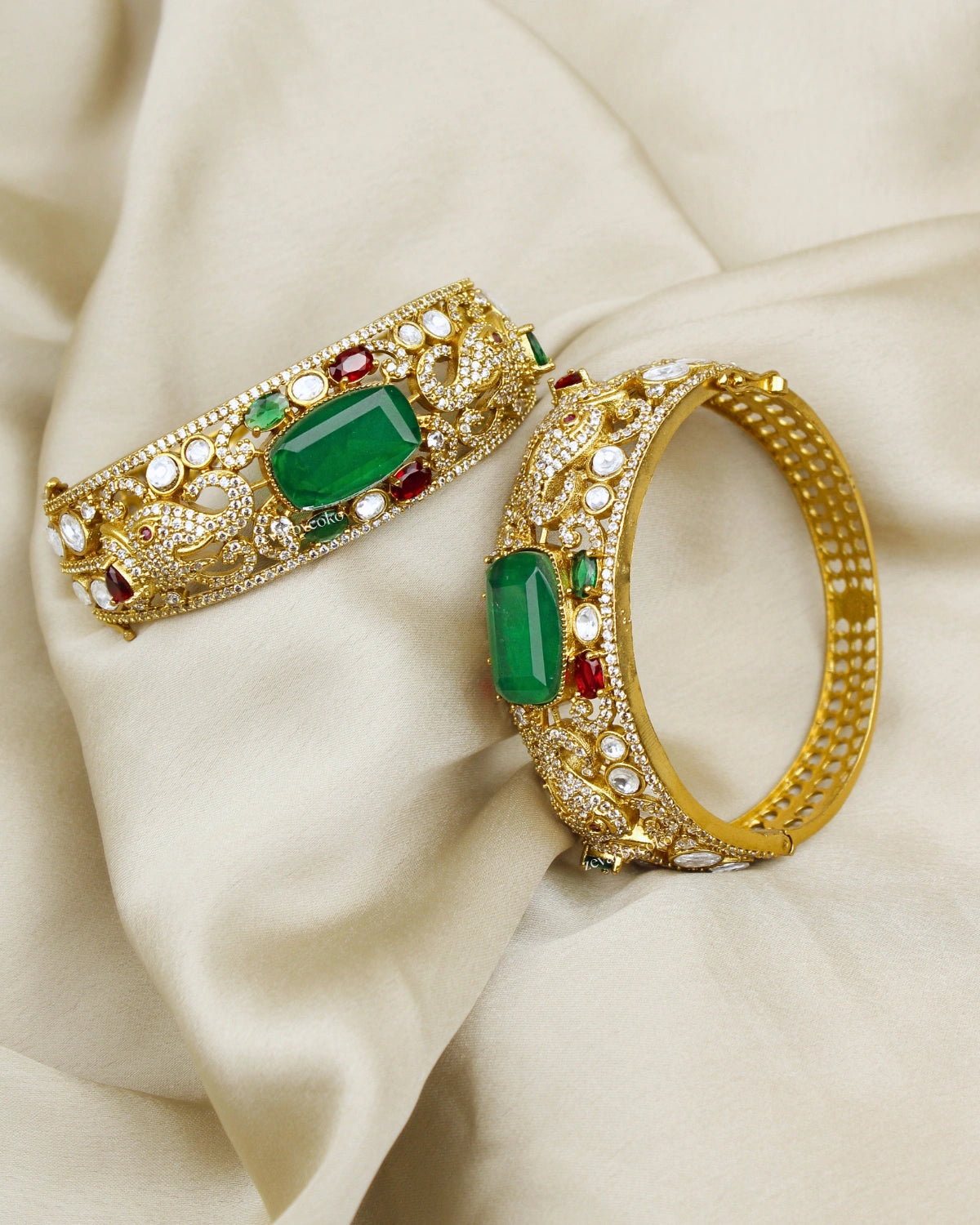 COKO's Moissanite Polki Kundan openable Bangle - Gajraj