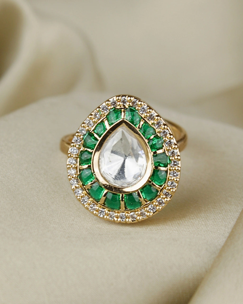COKO's Kundan Polki Epoxy Adjustable Ring- Rini