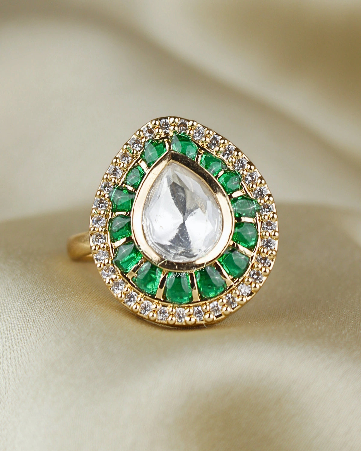 COKO's Kundan Polki Epoxy Adjustable Ring- Rini