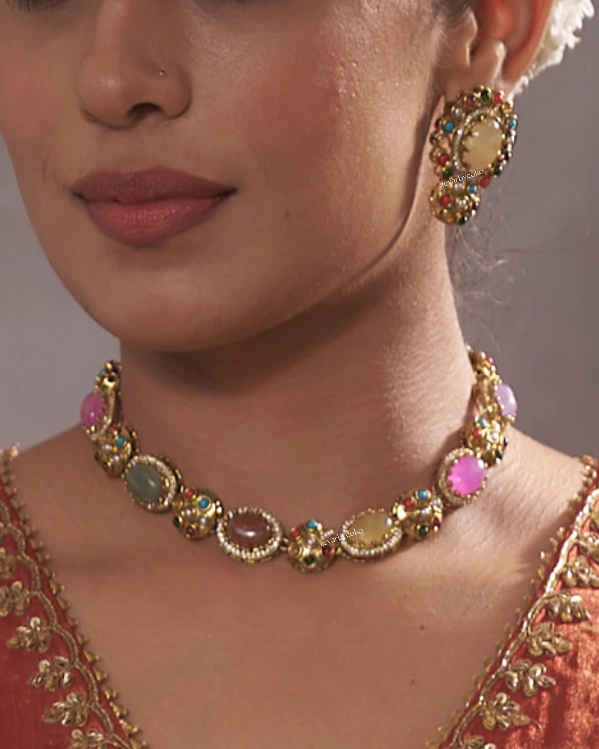 COKO's Sabya Inspired Navratna Necklace Set - Reeva