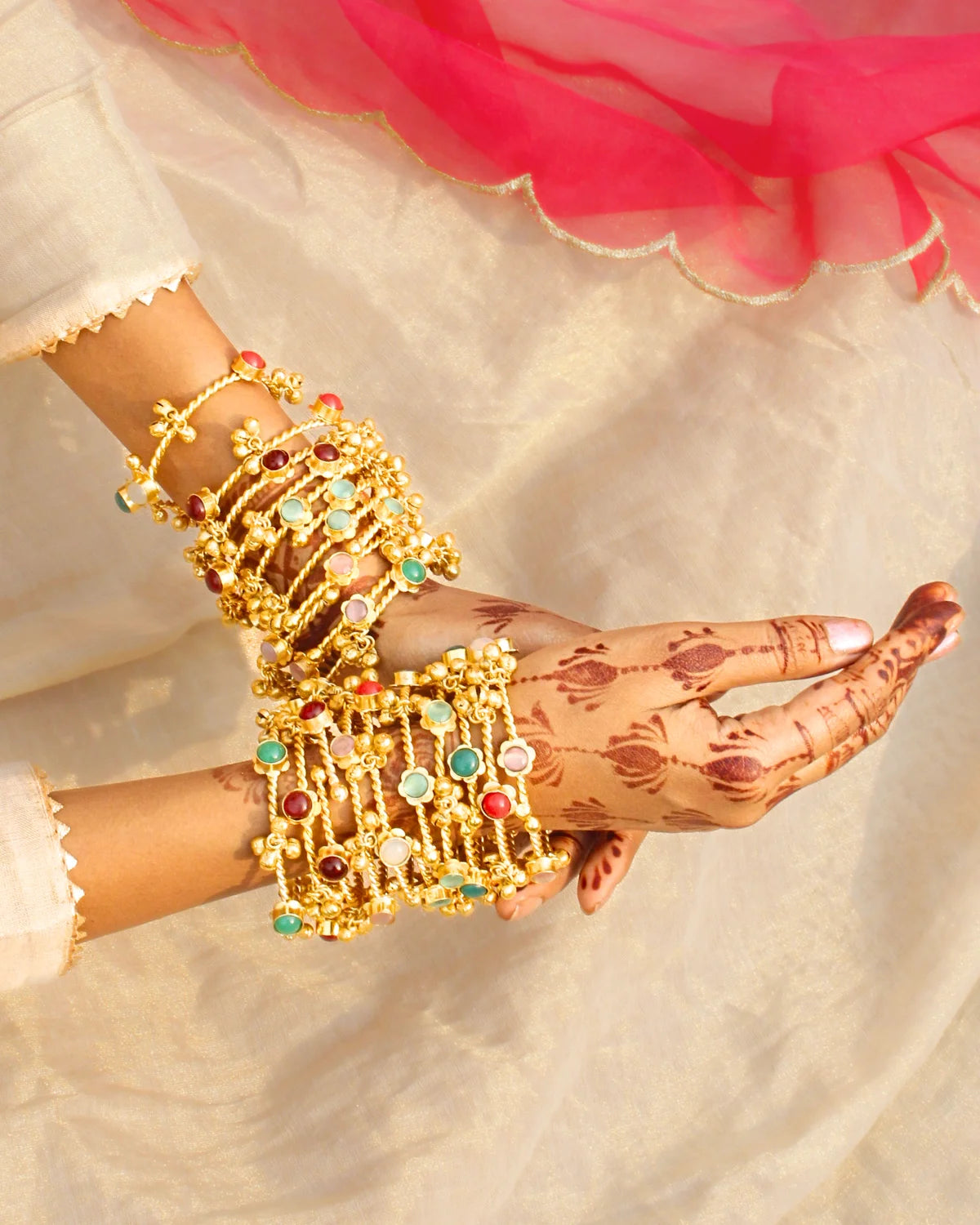 Kashmiri Ghungroo Bangles with semi precious multicolour stones Set of 2