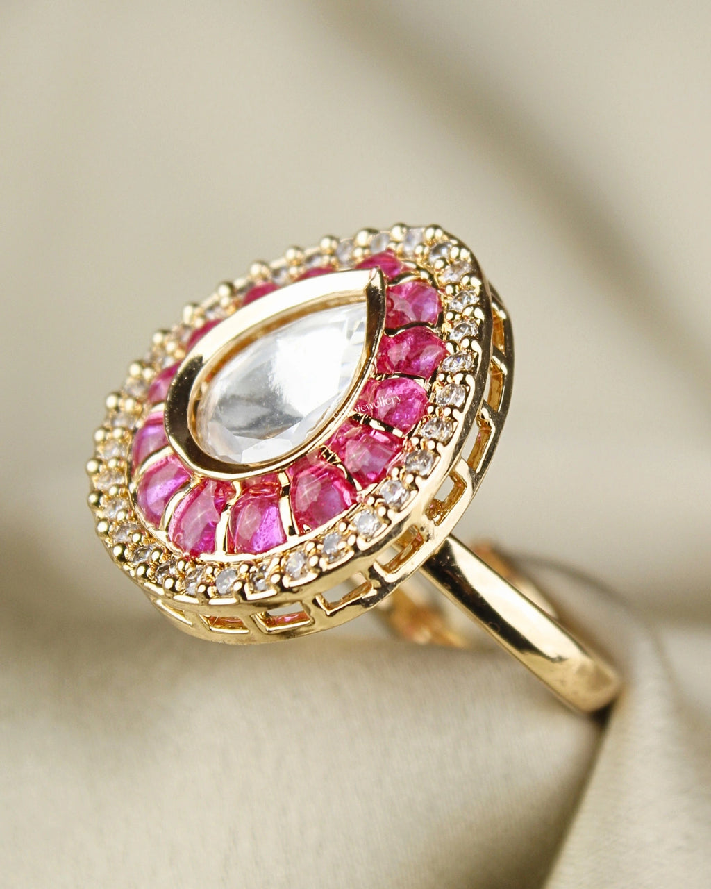 COKO's Kundan Polki Epoxy Adjustable Ring- Rini