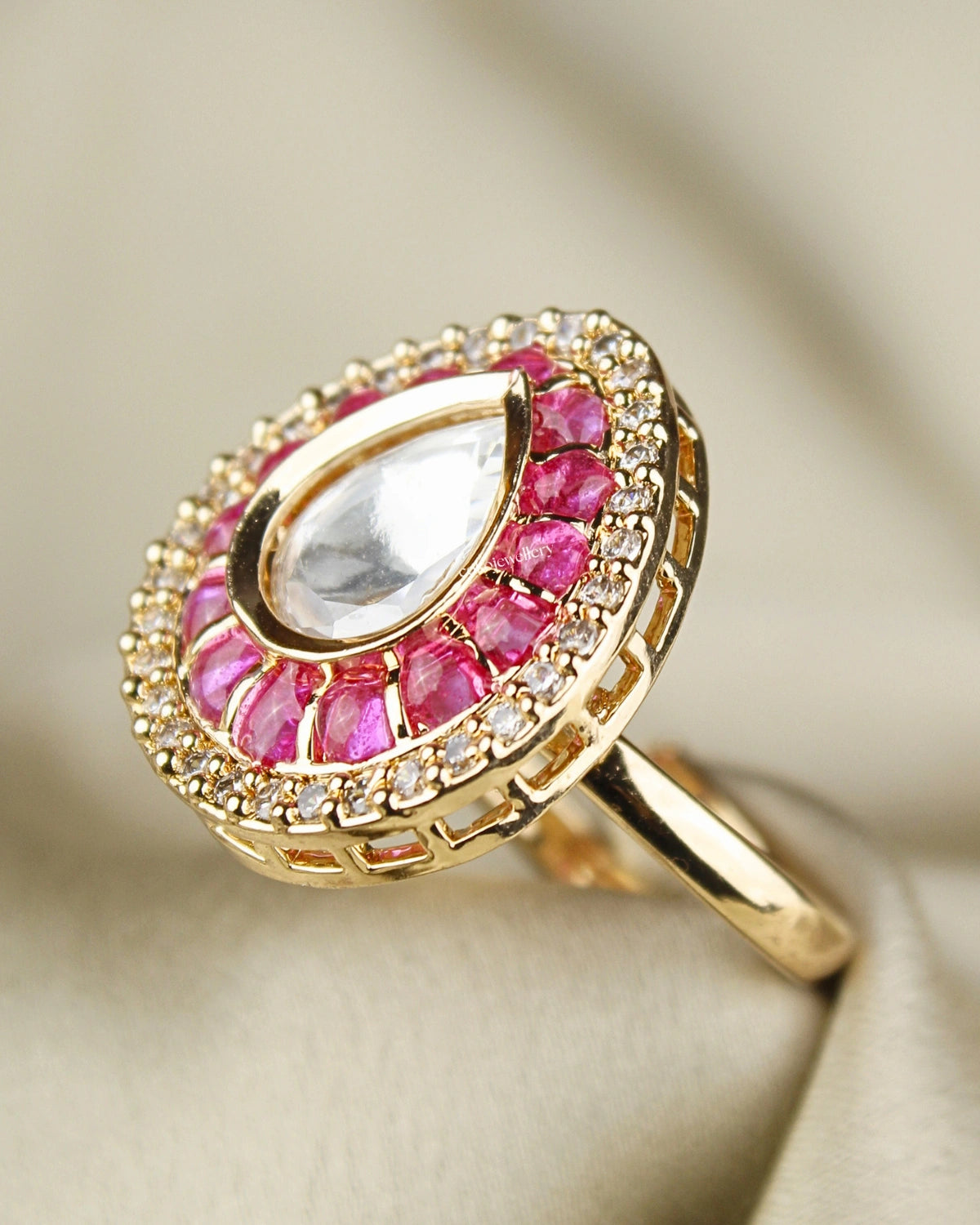 COKO's Kundan Polki Epoxy Adjustable Ring- Rini