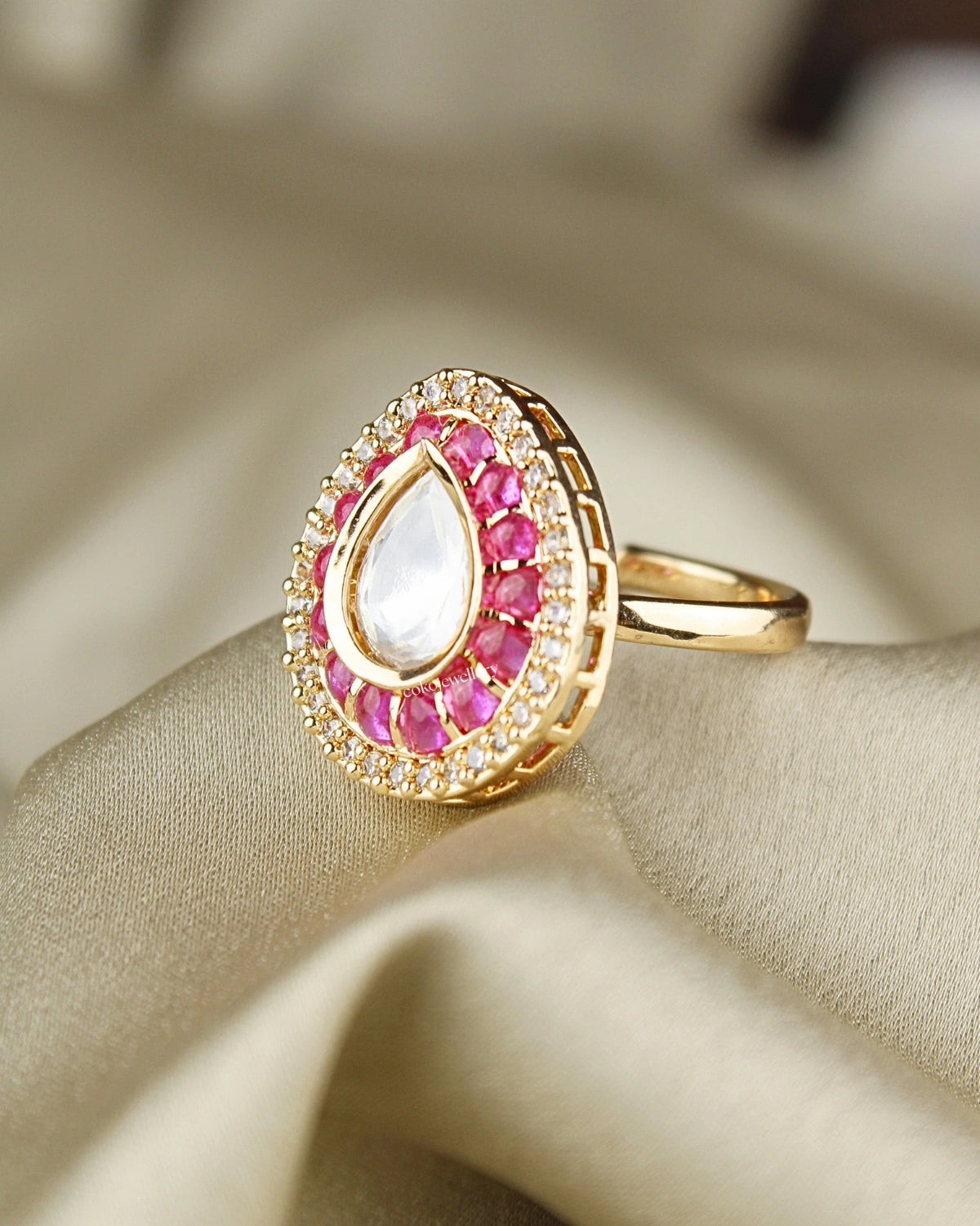 COKO's Kundan Polki Epoxy Adjustable Ring- Rini