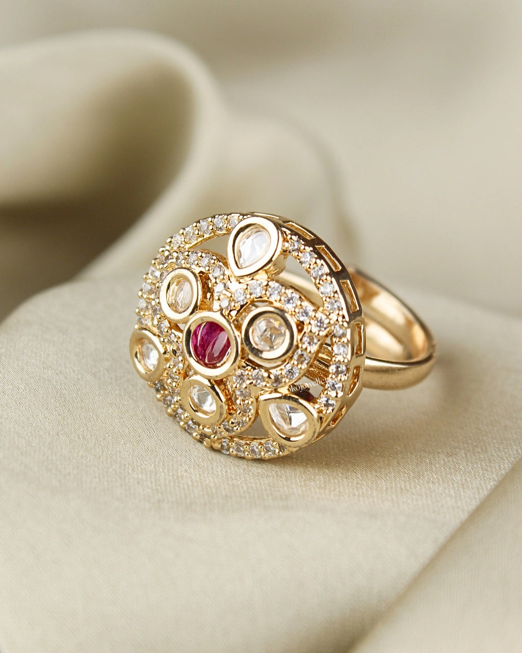 COKO's Kundan Polki Adjustable Ring -Runjhun