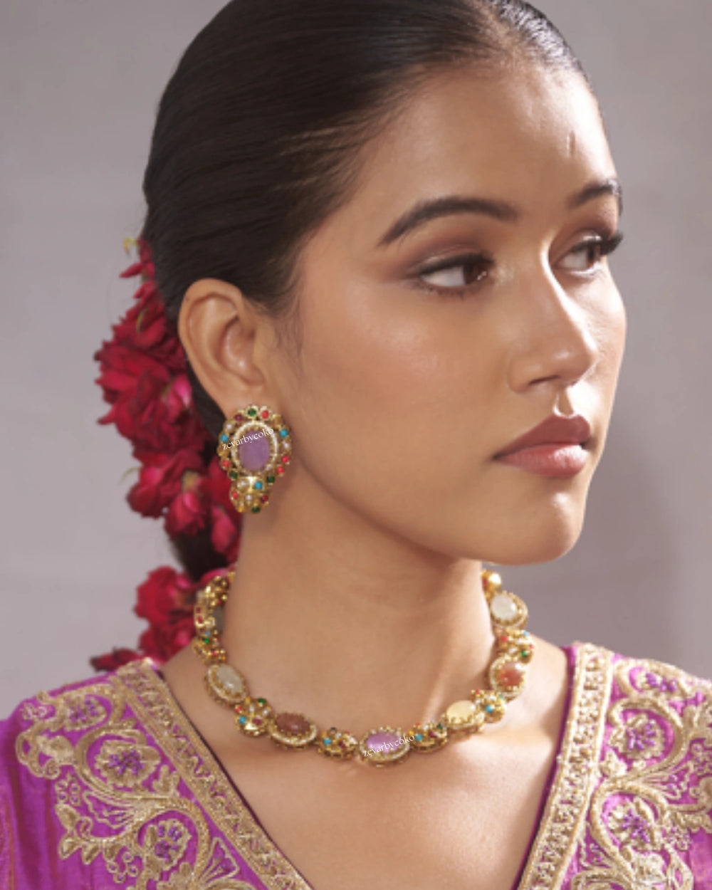 COKO's Sabya Inspired Navratna Necklace Set - Reeva