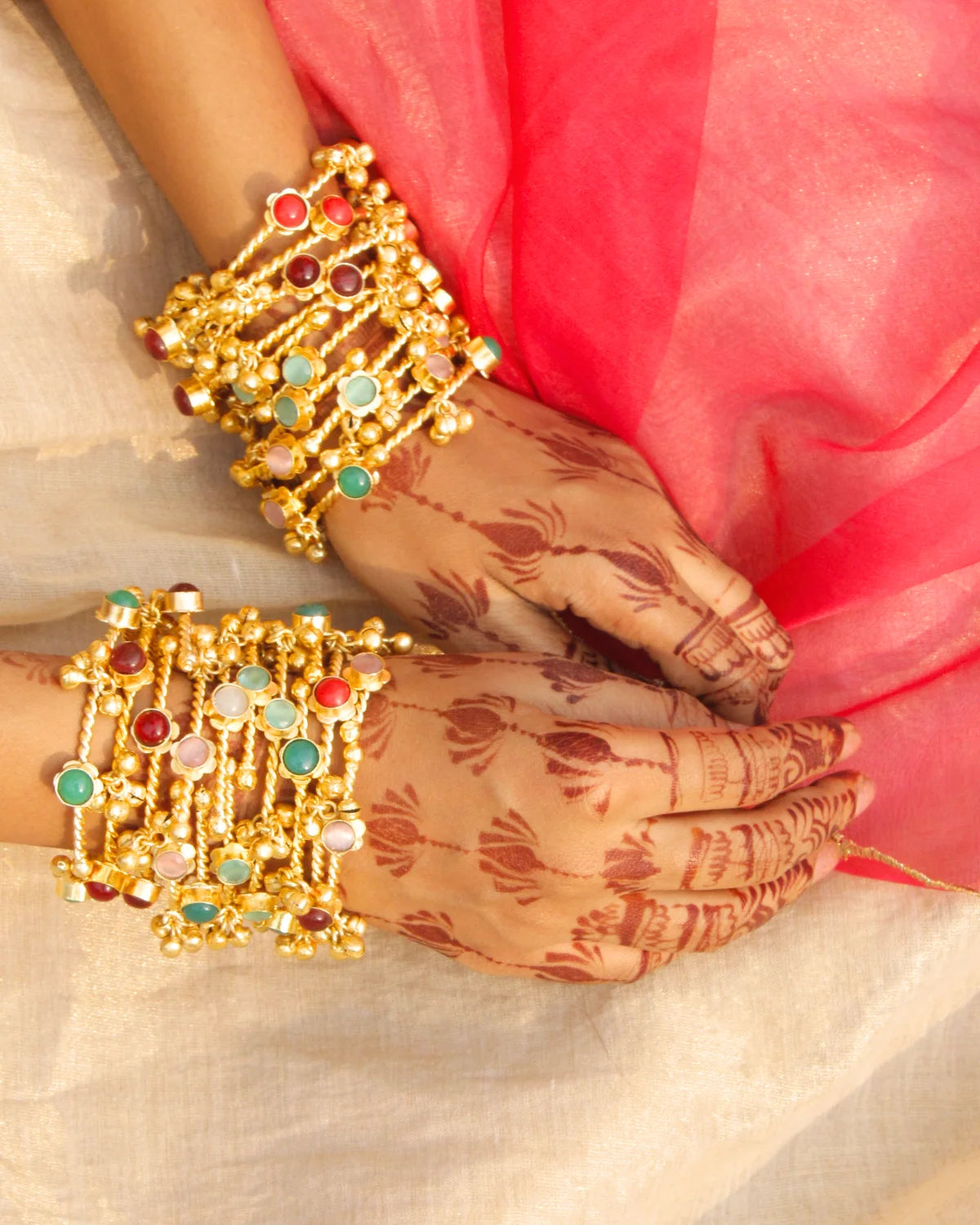 Kashmiri Ghungroo Bangles with semi precious multicolour stones Set of 2