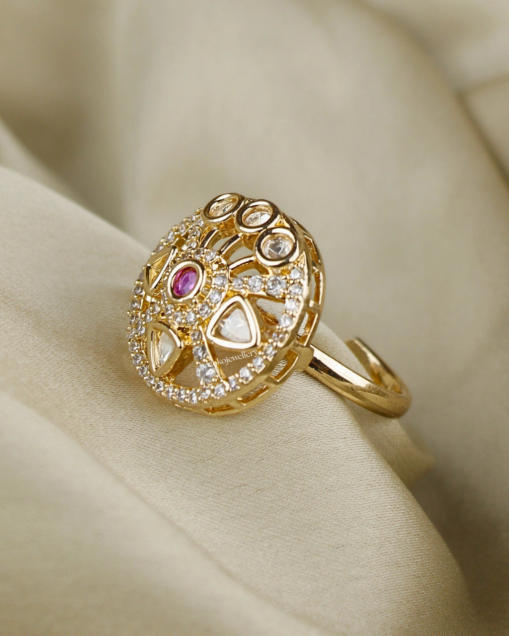COKO's Kundan Polki Adjustable Ring- Roshni