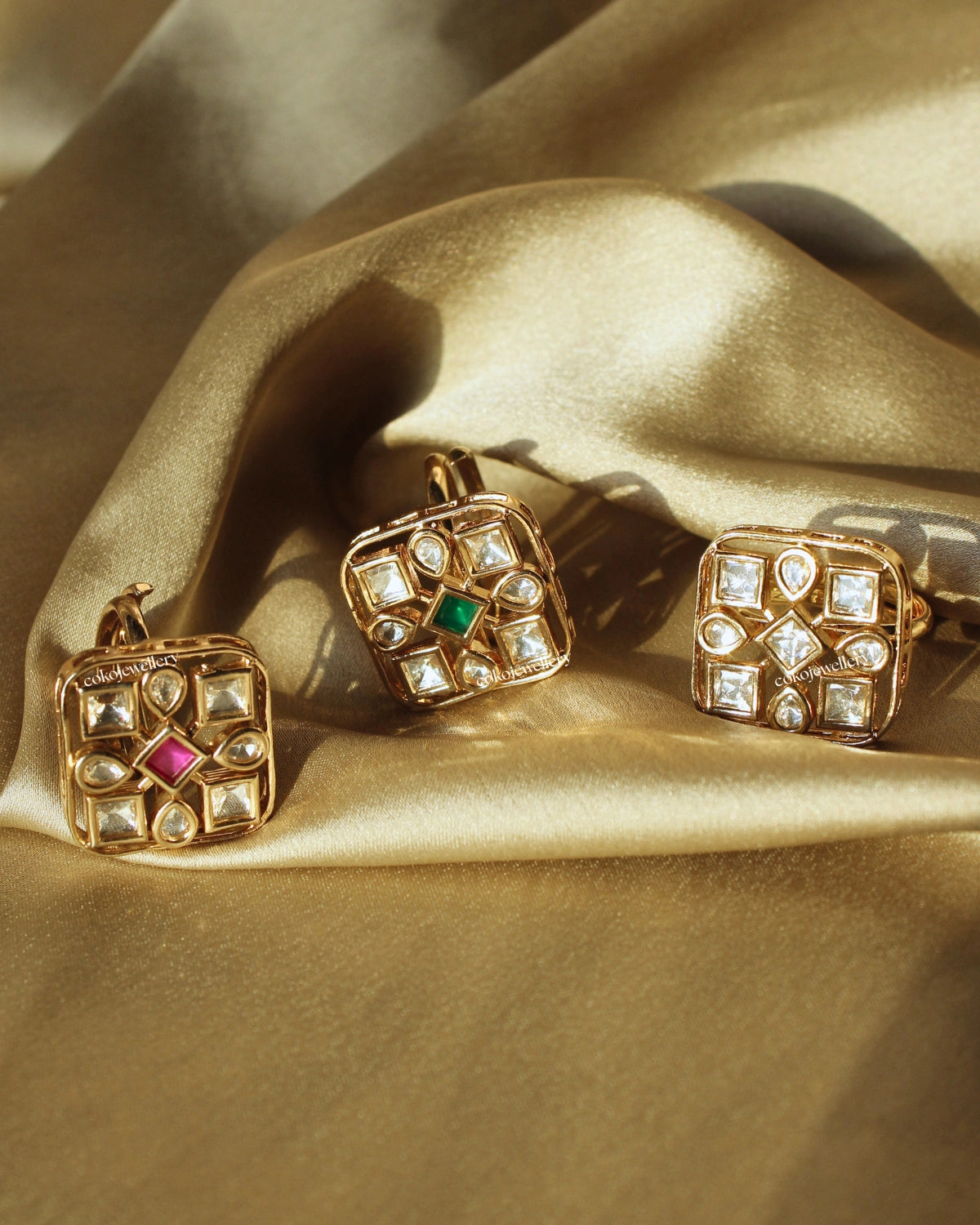 COKO's Kundan Polki Adjustable Ring- Rubina
