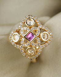 COKO's Kundan Polki Adjustable Ring- Ratan