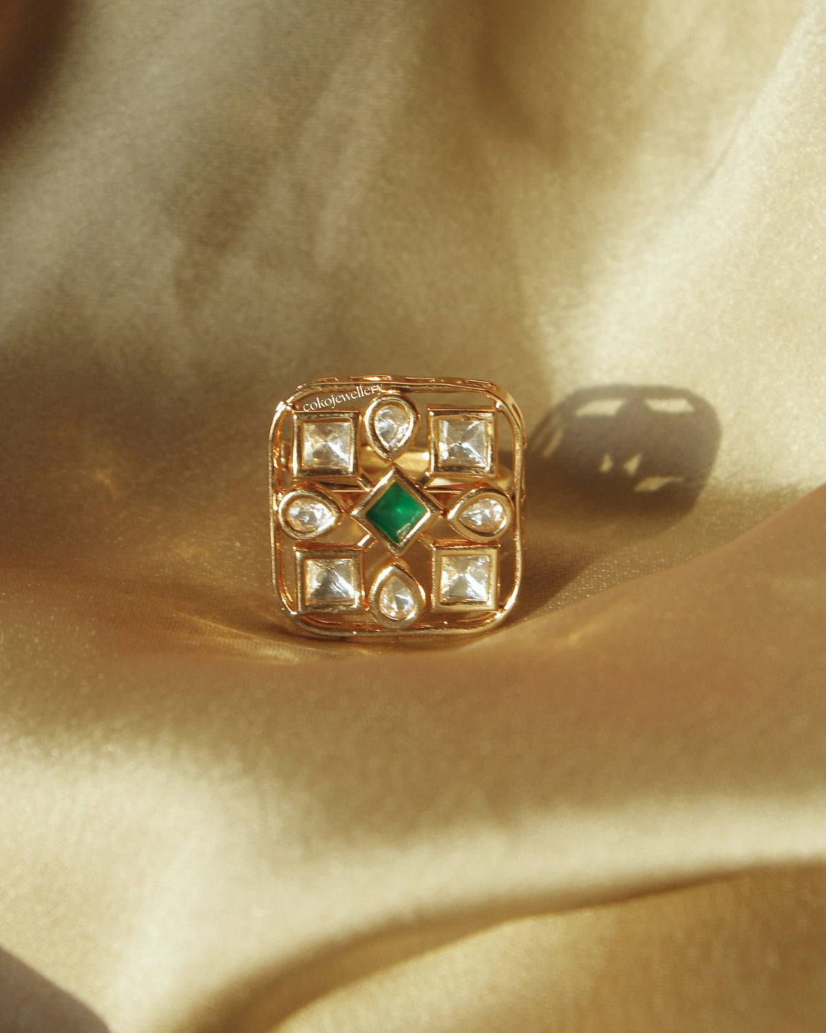 COKO's Kundan Polki Adjustable Ring- Rubina