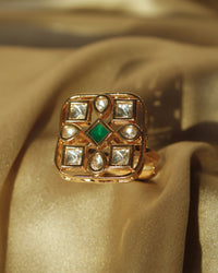 COKO's Kundan Polki Adjustable Ring- Rubina