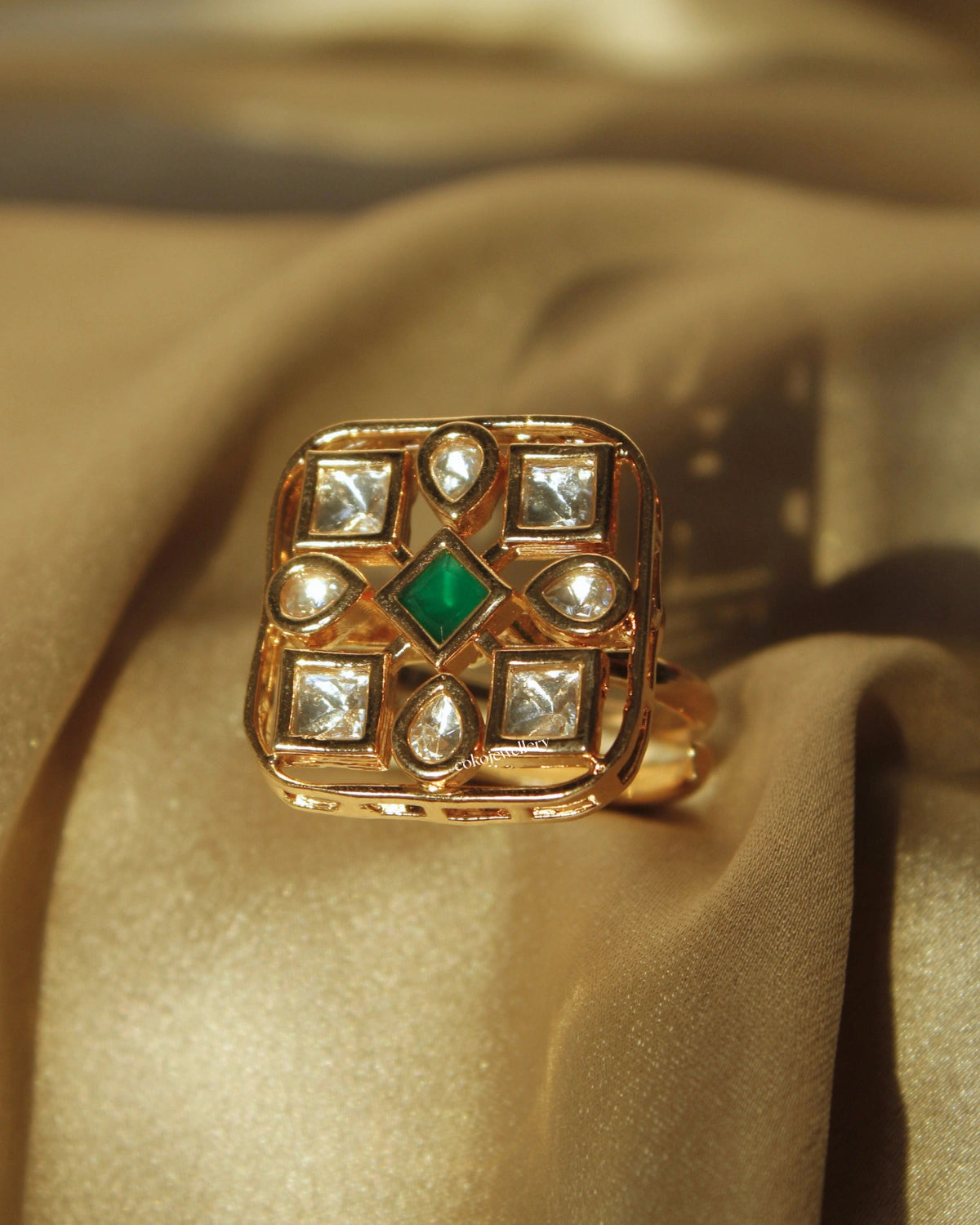 COKO's Kundan Polki Adjustable Ring- Rubina