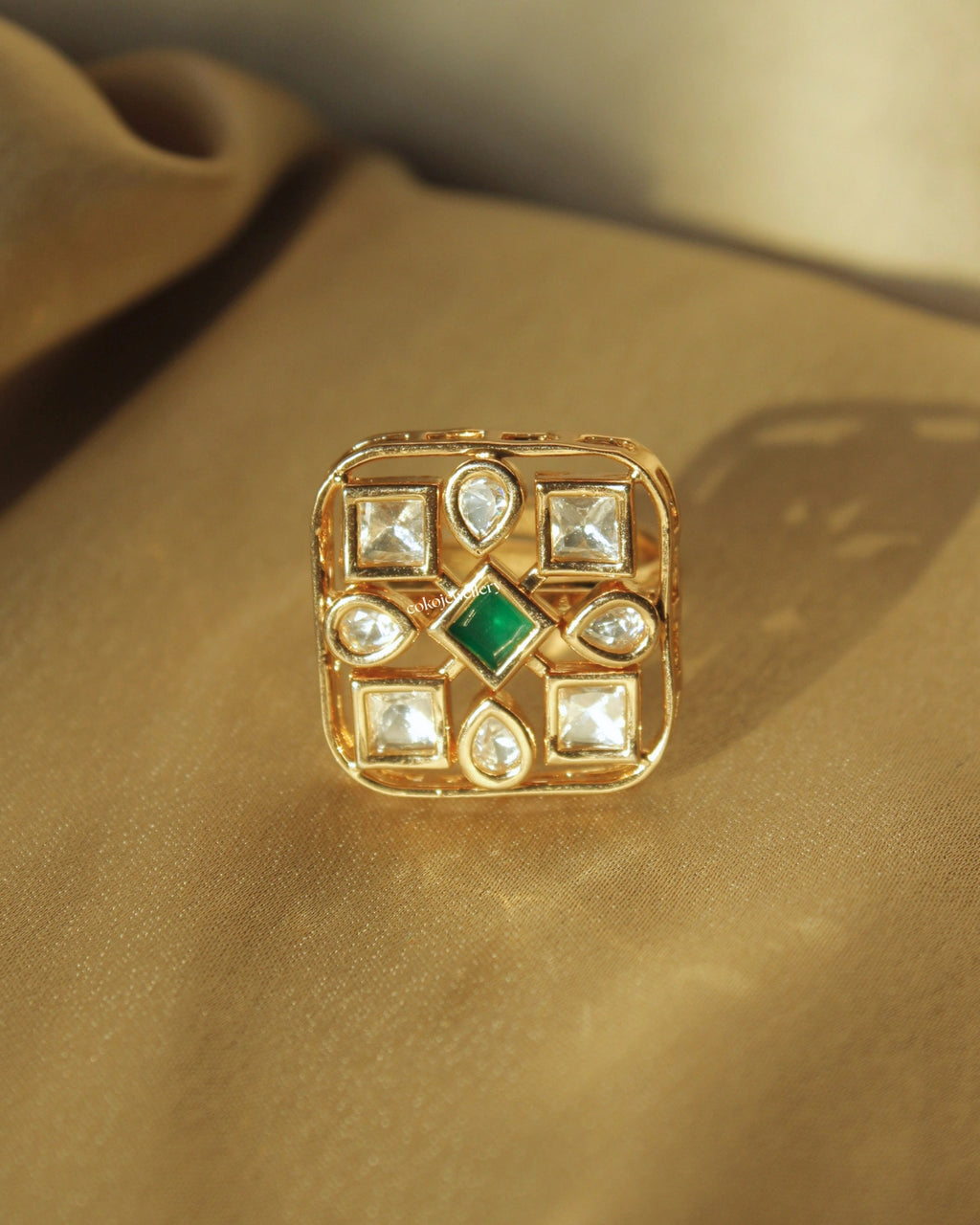 COKO's Kundan Polki Adjustable Ring- Rubina