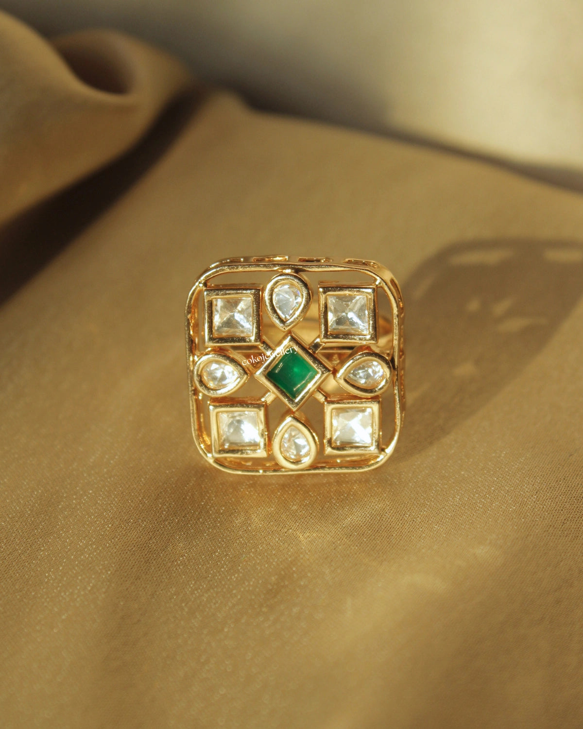 COKO's Kundan Polki Adjustable Ring- Rubina