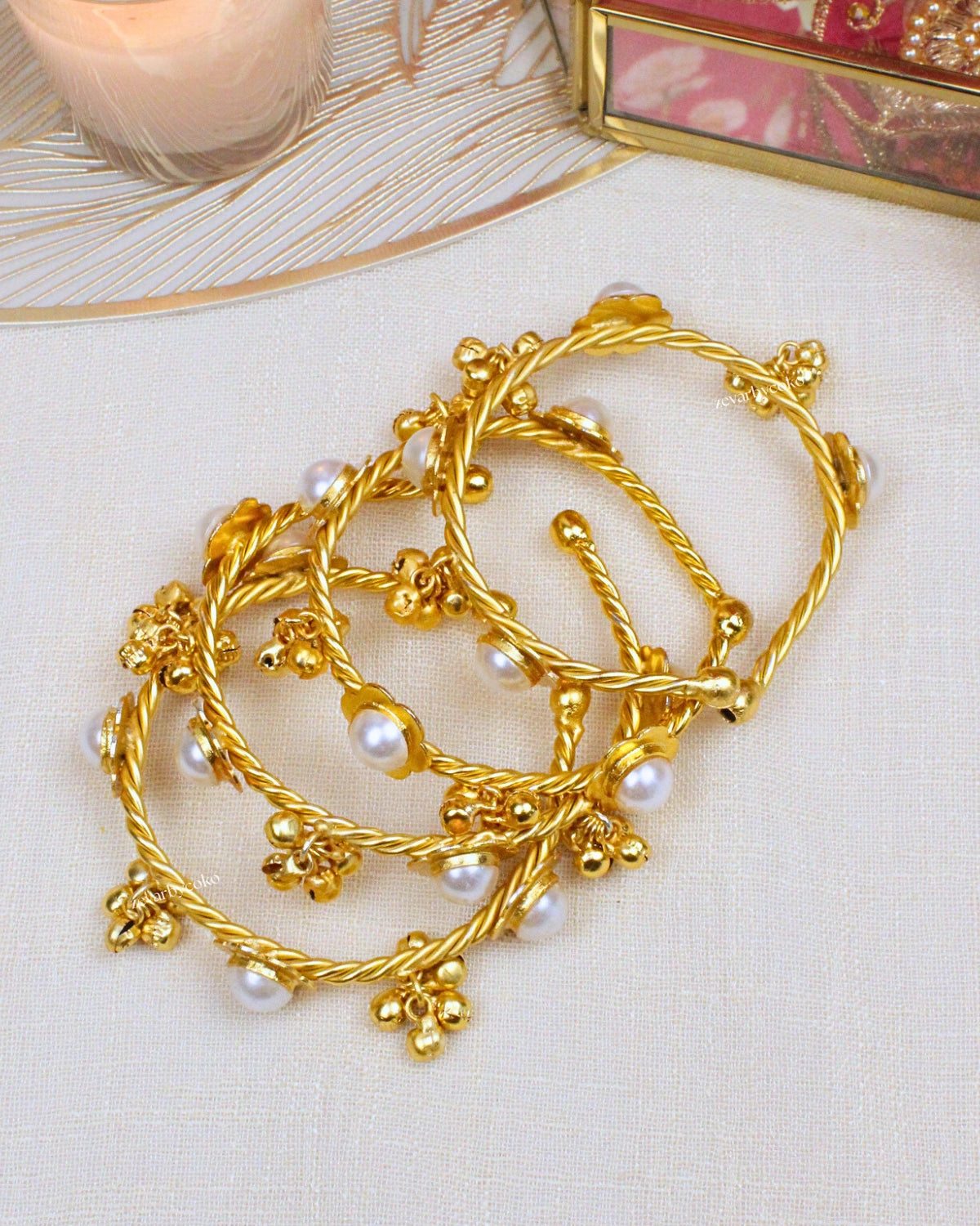 COKO's Kashmiri Ghungroo Bangles Lotus Pearls