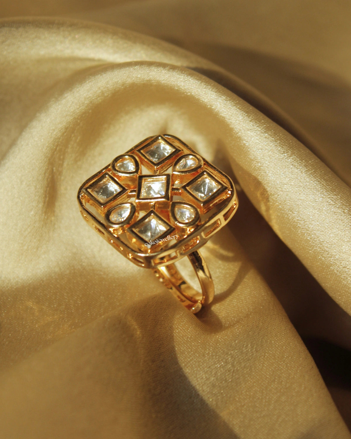 COKO's Kundan Polki Adjustable Ring- Rubina