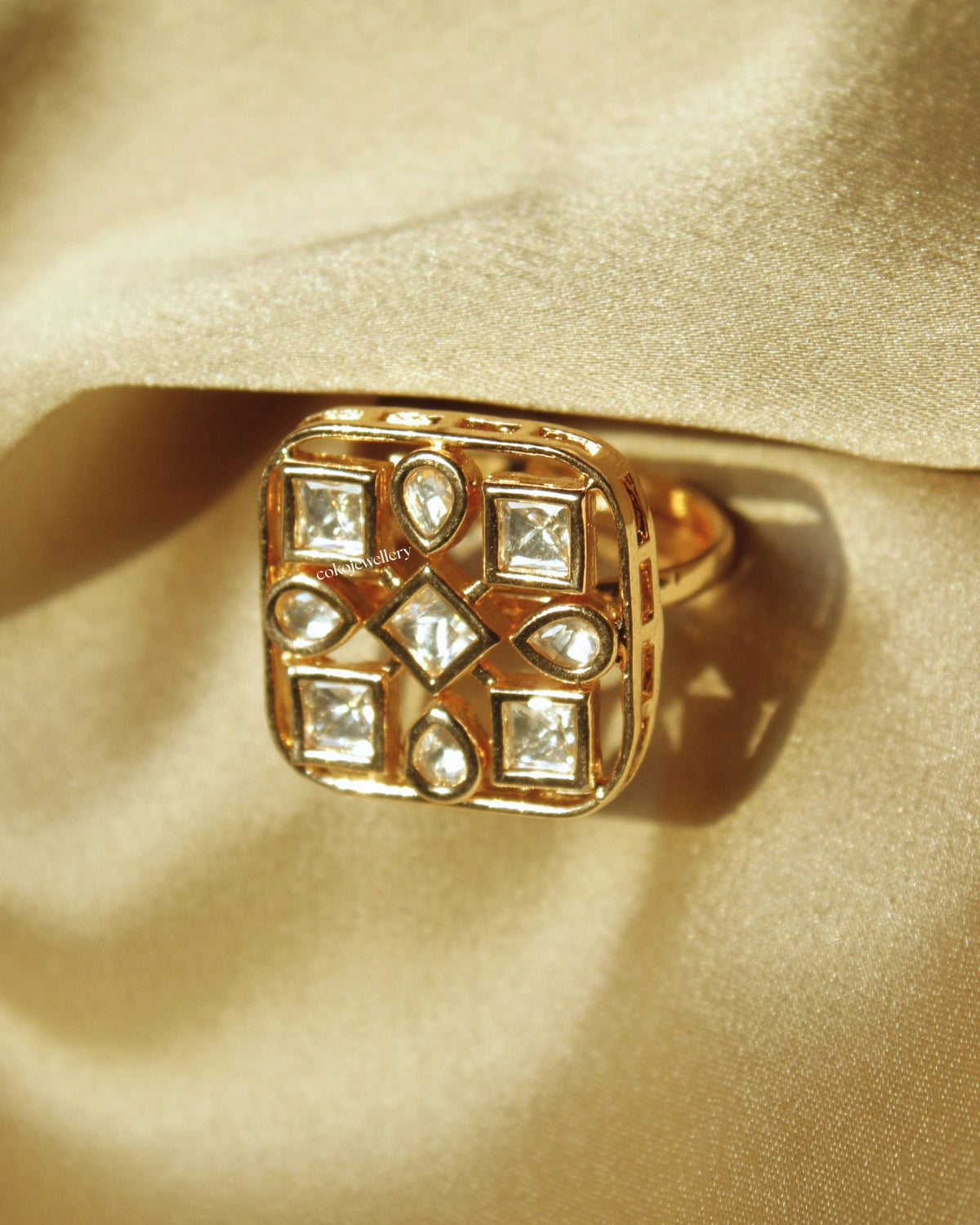 COKO's Kundan Polki Adjustable Ring- Rubina