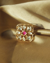 COKO's Kundan Polki Adjustable Ring- Rubina