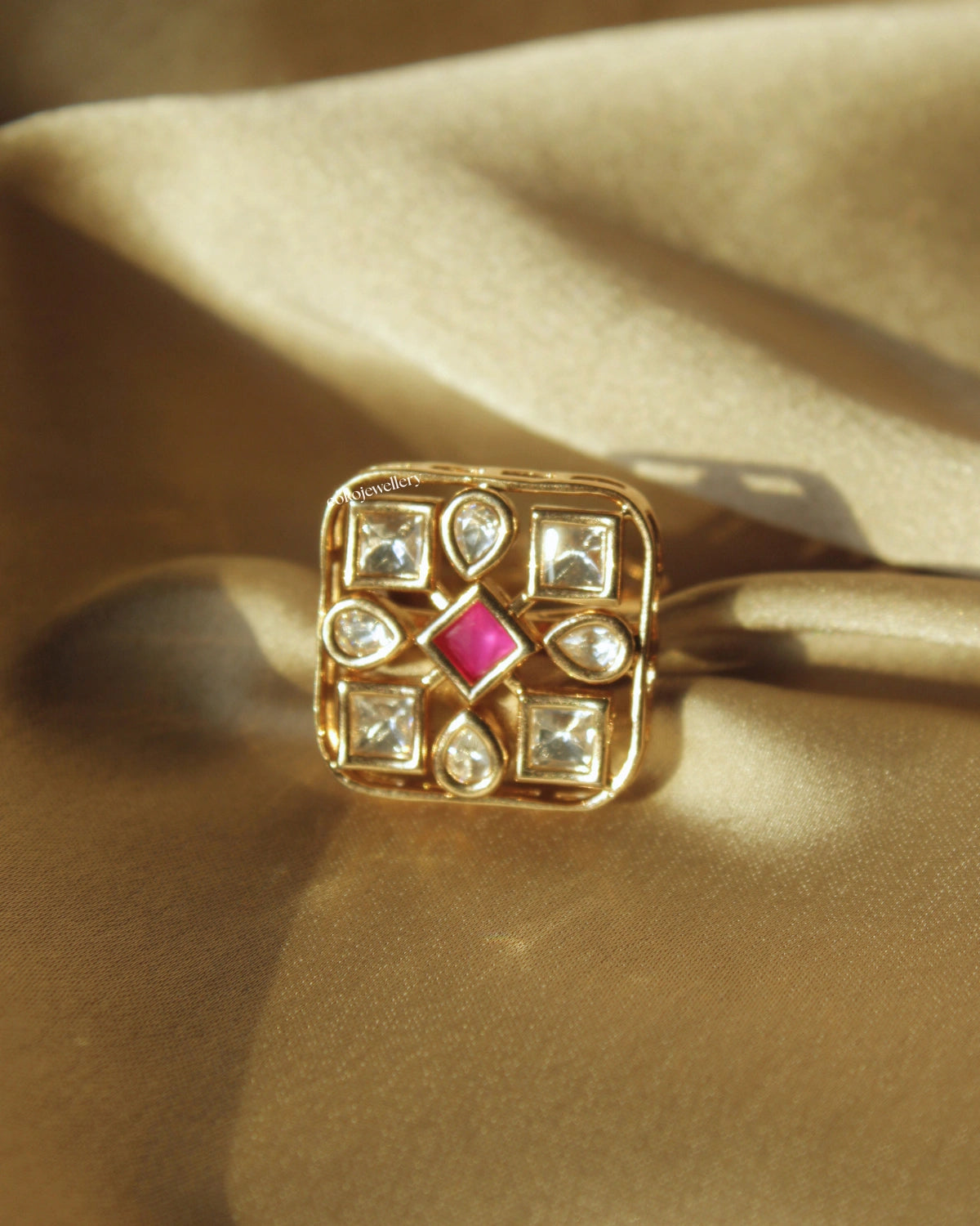 COKO's Kundan Polki Adjustable Ring- Rubina