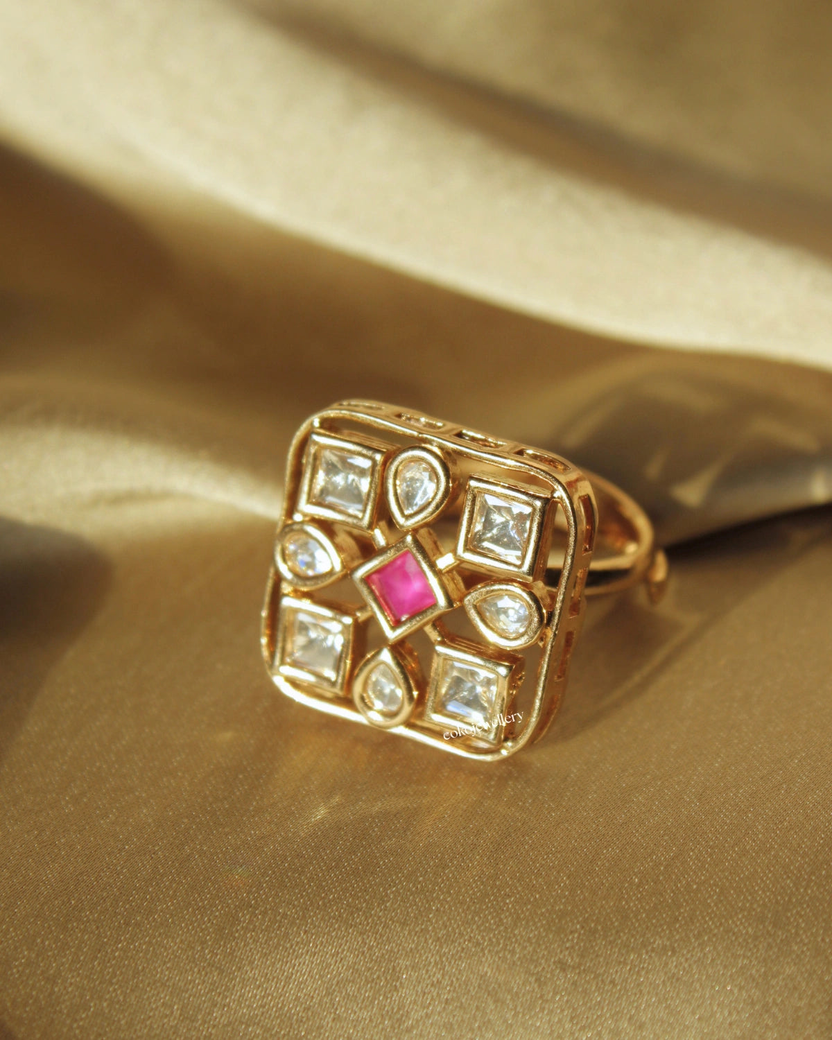 COKO's Kundan Polki Adjustable Ring- Rubina
