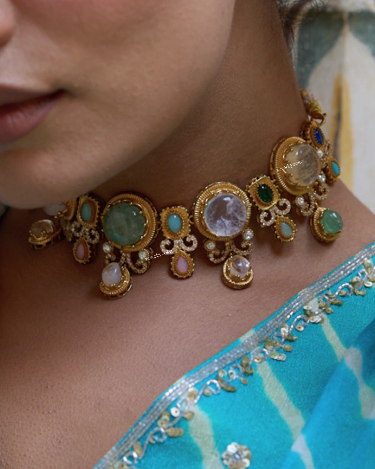 COKO's Sabya Inspired Navratna Necklace Set - Nisha