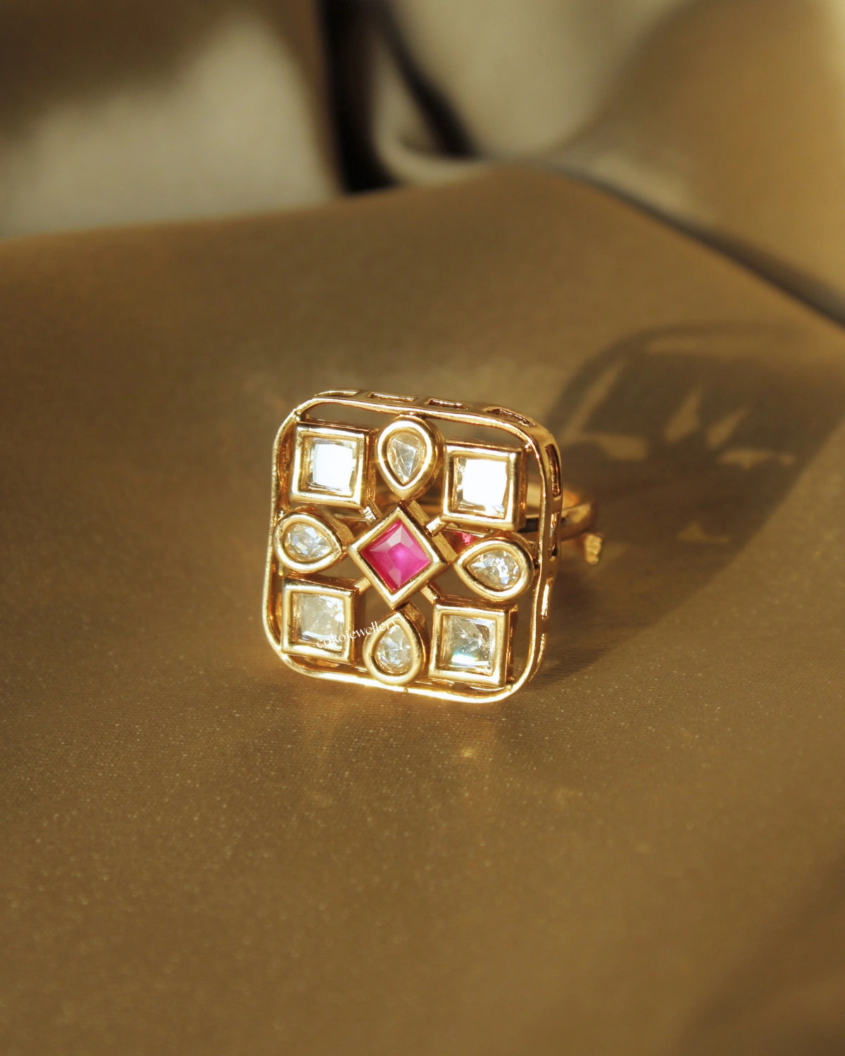 COKO's Kundan Polki Adjustable Ring- Rubina