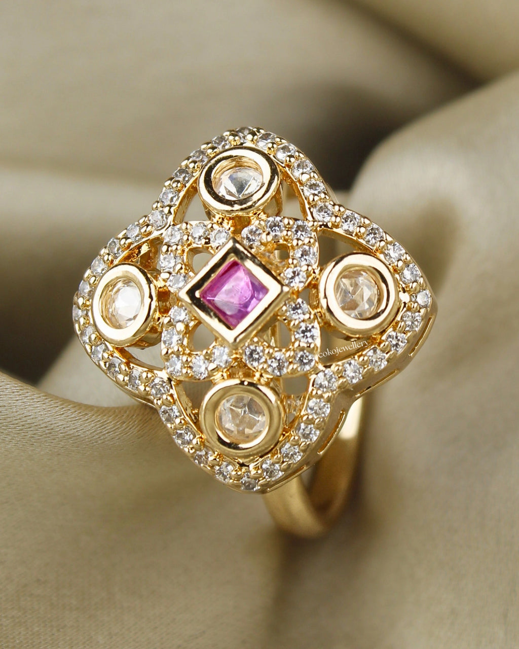 COKO's Kundan Polki Adjustable Ring- Ratan