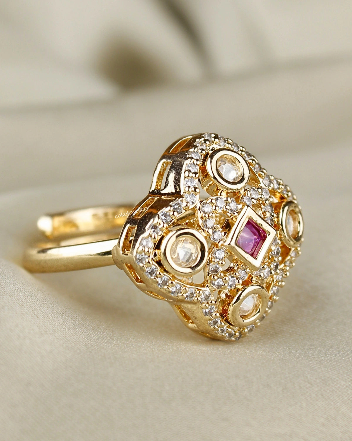 COKO's Kundan Polki Adjustable Ring- Ratan