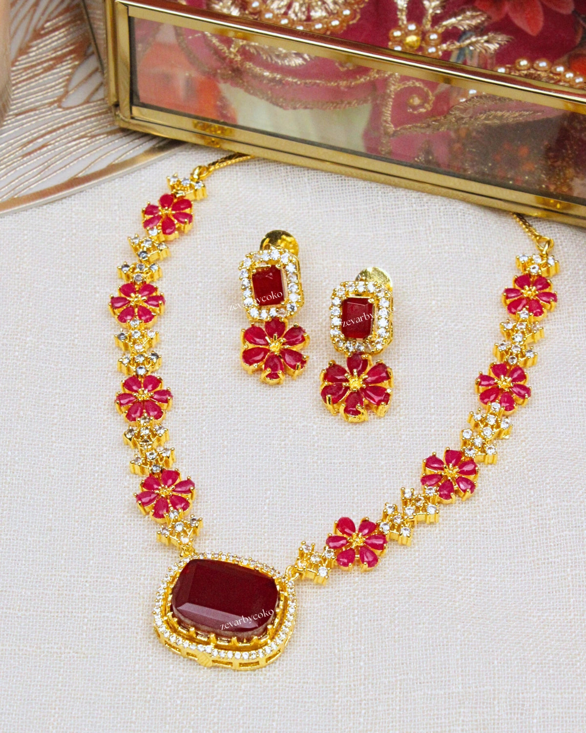 COKO's American Diamond Zircon Necklace set - Varalika