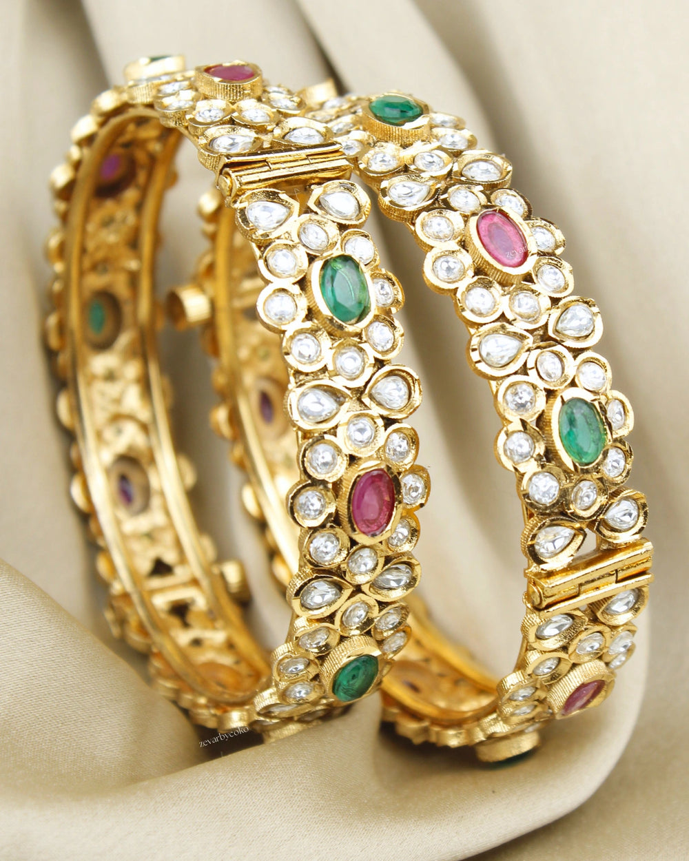 COKO's Kundan Navratna Openable Bangles Set of 2- Maysa