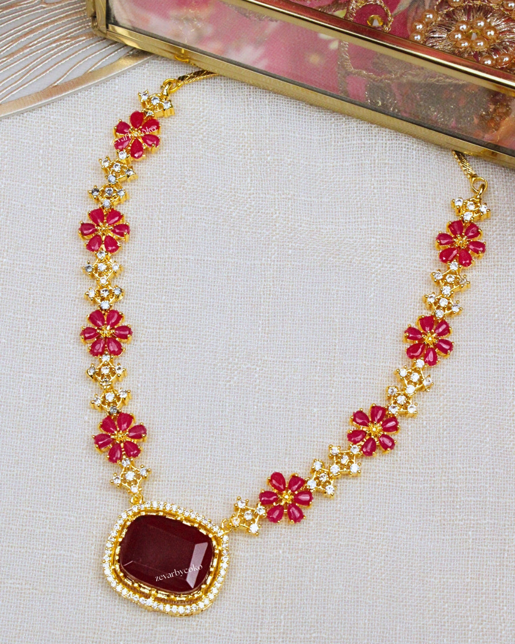 COKO's American Diamond Zircon Necklace set - Varalika