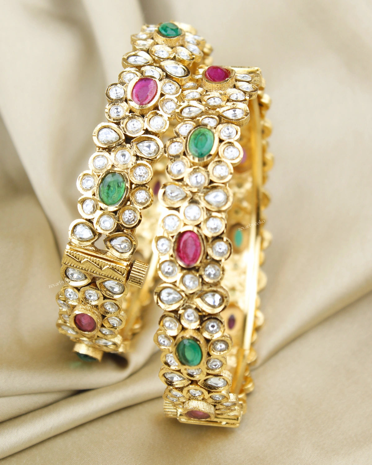 COKO's Kundan Navratna Openable Bangles Set of 2- Maysa
