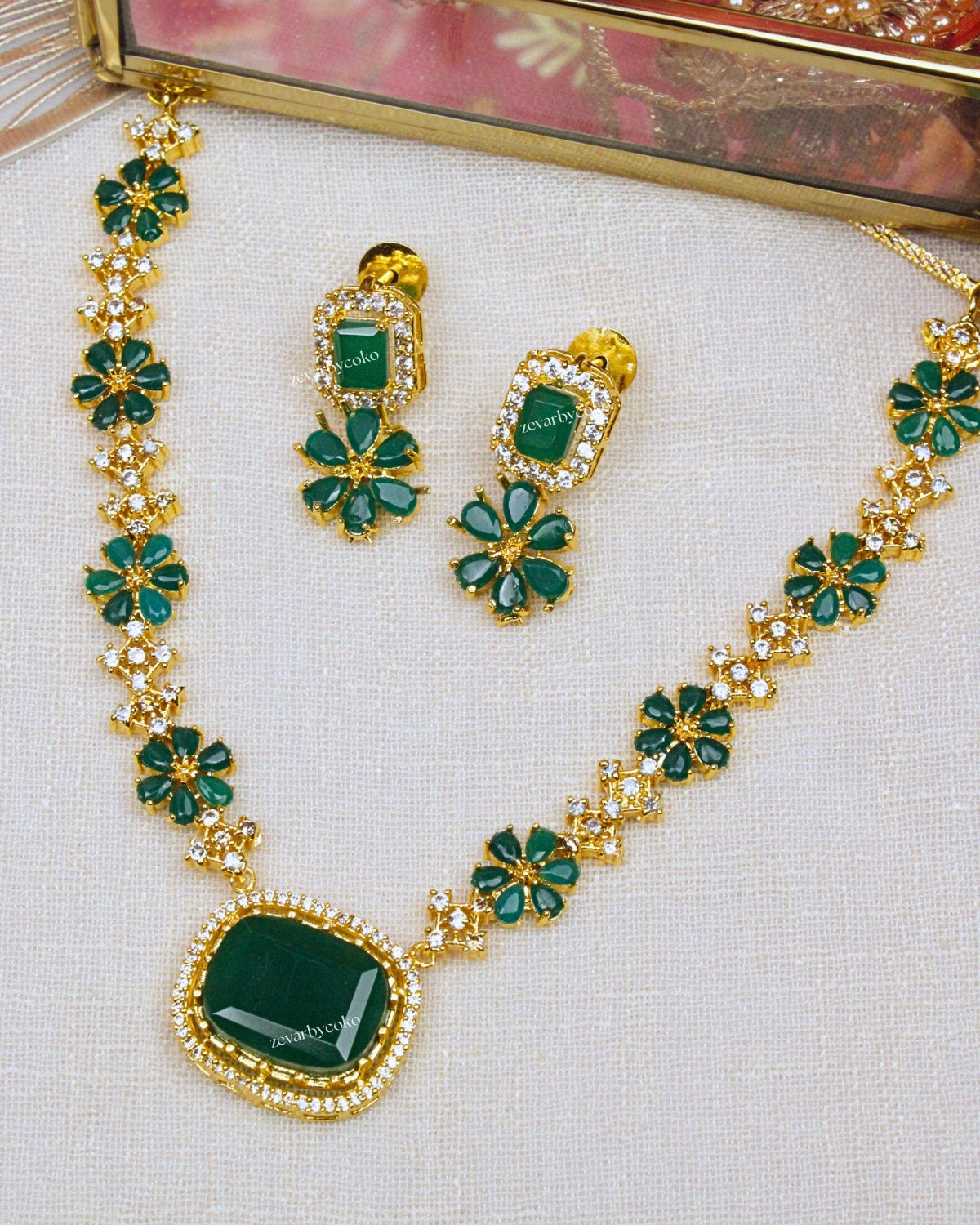 COKO's American Diamond Zircon Necklace set - Varalika