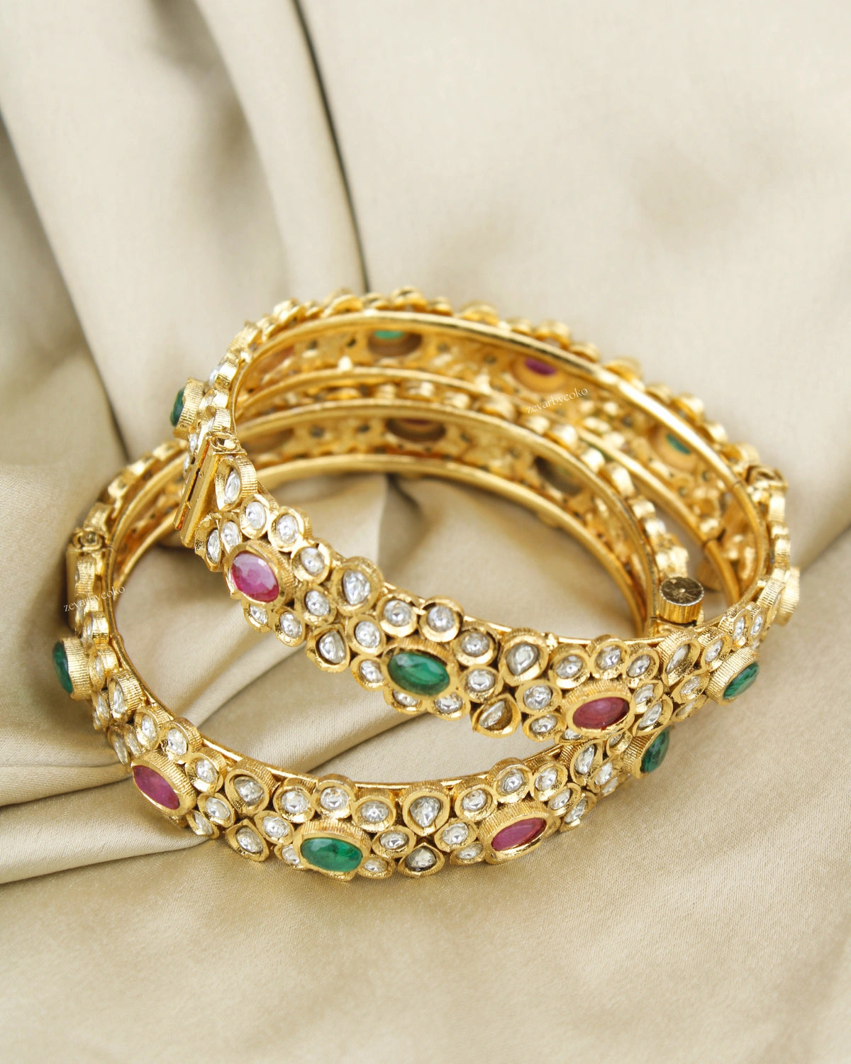 COKO's Kundan Navratna Openable Bangles Set of 2- Maysa