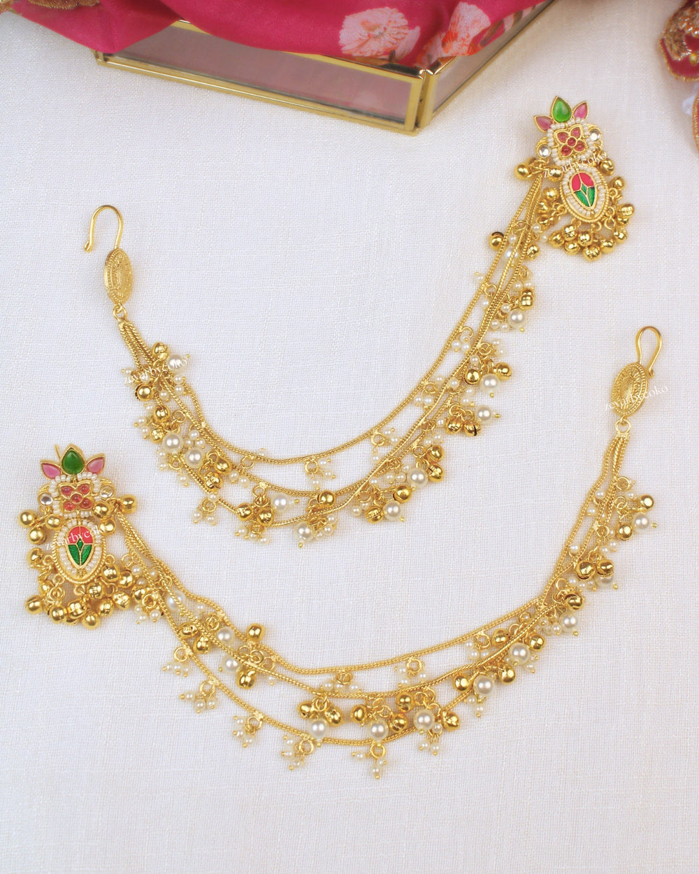 Bhagya Kashmiri Jhumka Earrings with Kaanchain