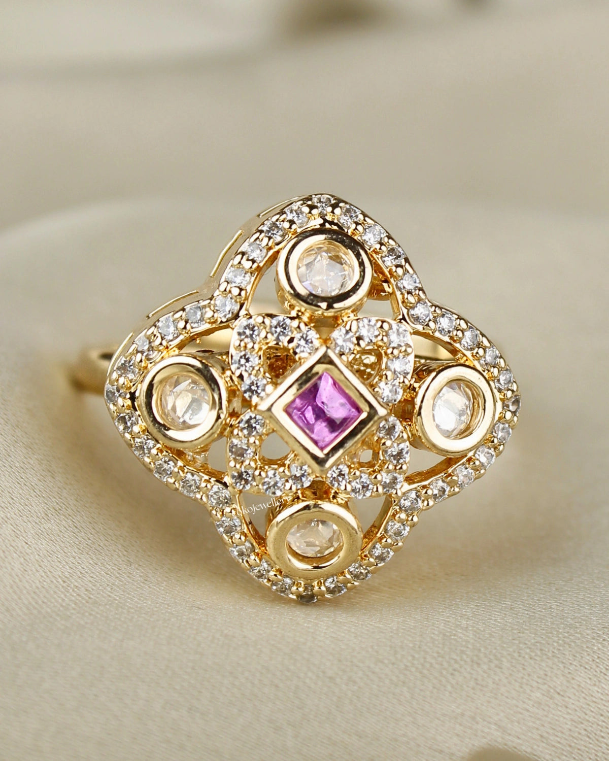 COKO's Kundan Polki Adjustable Ring- Ratan