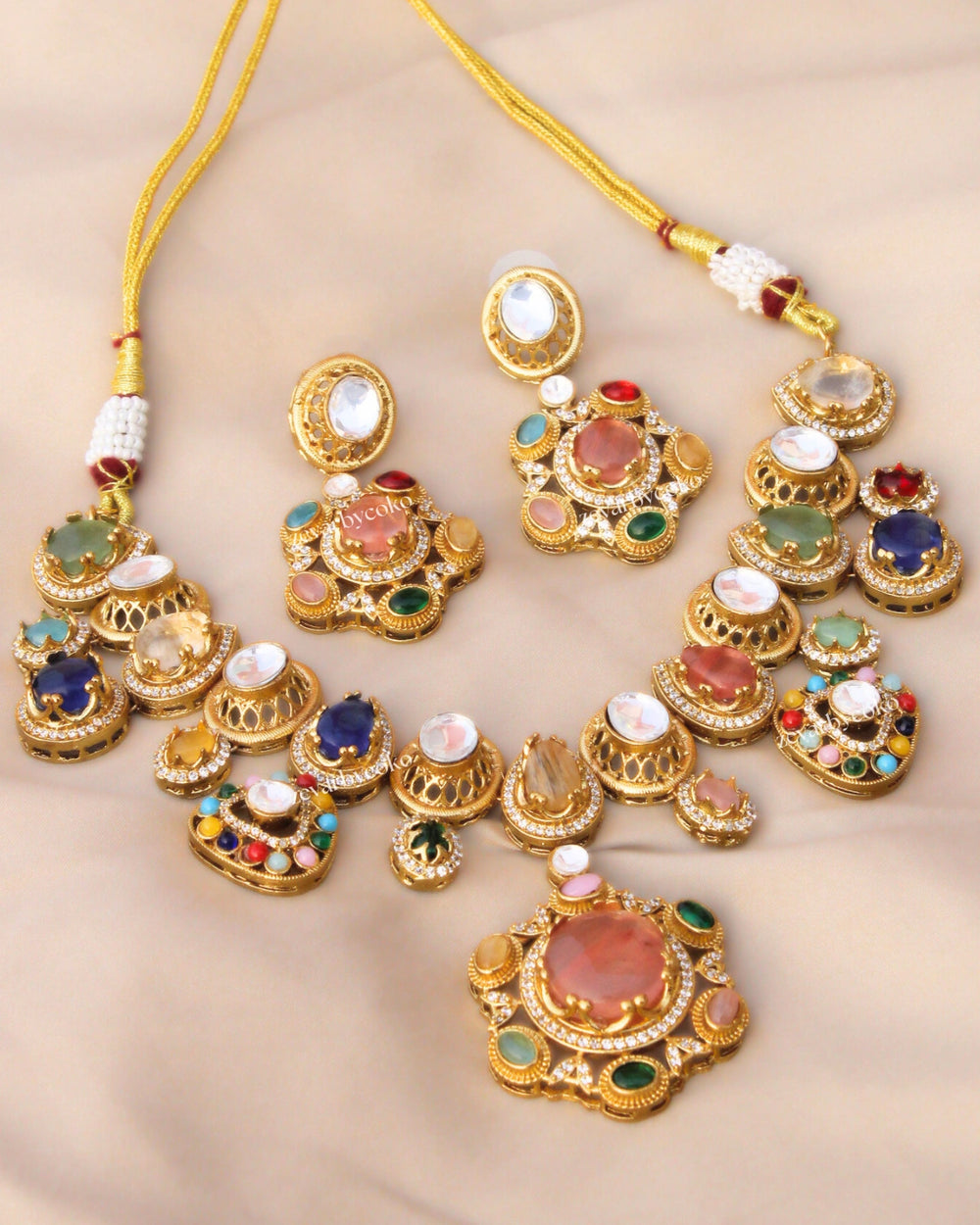 Coko's Sabya Inspired Navratna Necklace Set